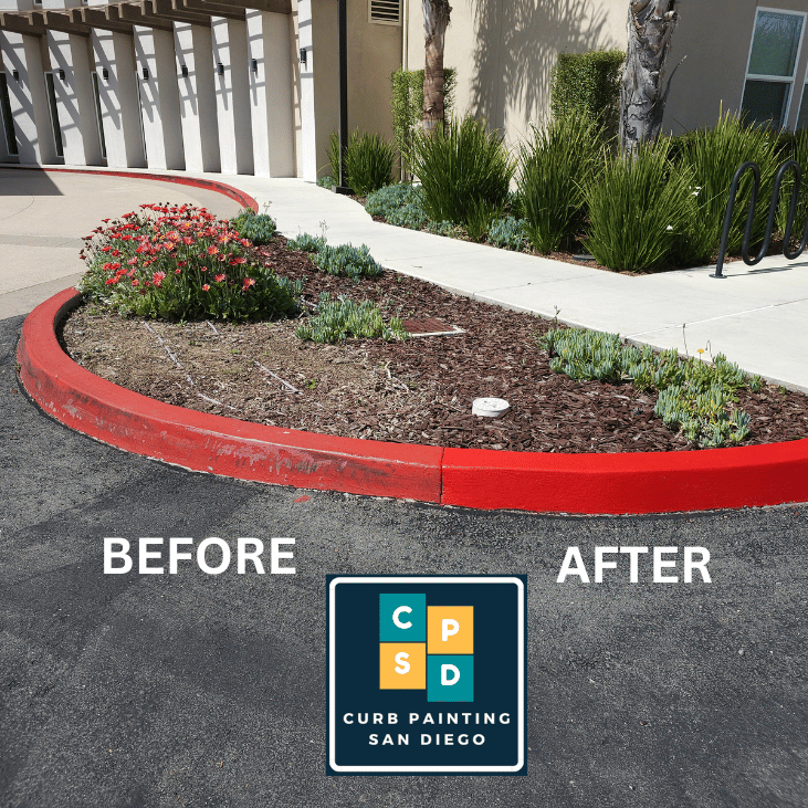 RED ZONE BEFORE AFTER WITH LOGO 1 - Curb Painting Services San Diego